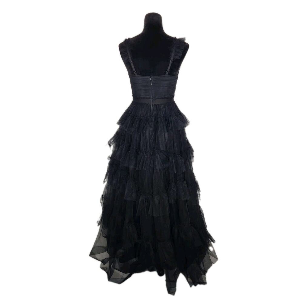 BCBGMAXAZRIA Black Tulle Tiered Maxi Dress Ruffle V Neck Formal Size 2 - Picture 3 of 10